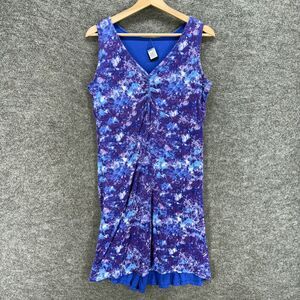 Galam Dress Women M Medium Blue Tie Dye Shift Midi V-Neck Sleeveless Stretch
